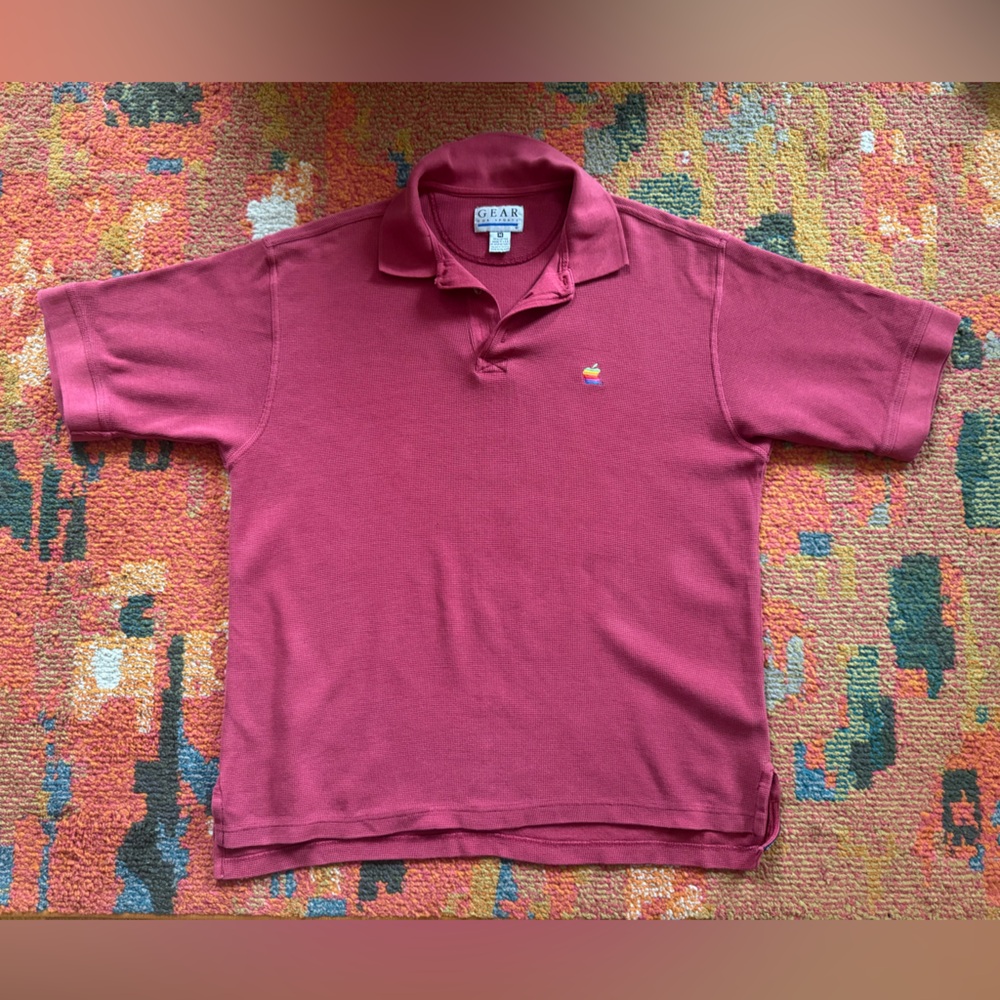 Vintage Men’s 1990s Gear Sport Apple Red Polo Shirt Rainbow Logo Sz Med
